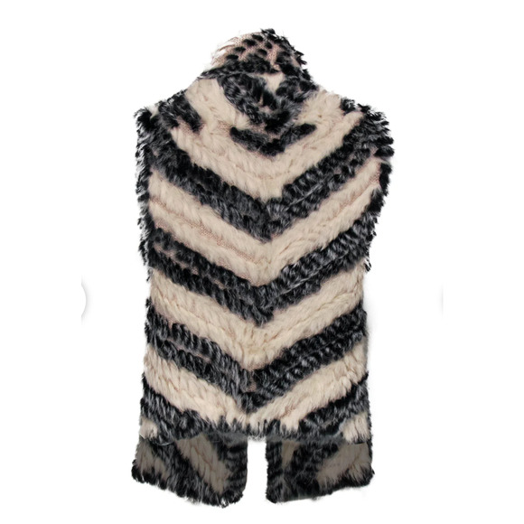 Marc by Marc Jacobs Cream Black Striped Knitted Soft Rabbit Fur Pocket Vest OS - Picture 3 of 16